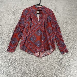 Free People Babydoll Top Womens XS Floral‎ Boho Peasant Flowy Keyhole Red